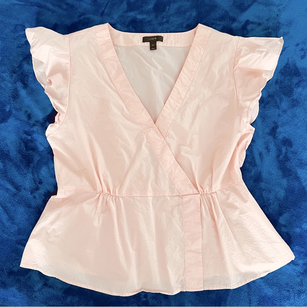 J. Crew Short Ruffled Sleeve Pink Blouse Size 14